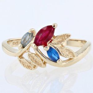 Vintage 10K Yellow Gold Floral Marquise-cut Colored Gemstone Mother's Ring